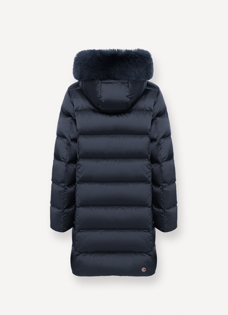 Long down jacket with faux fur