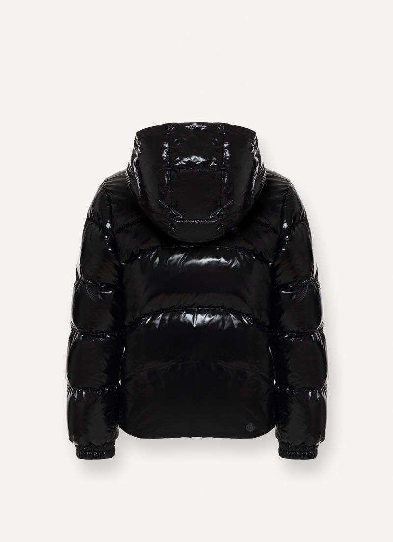 Glossy hooded down jacket