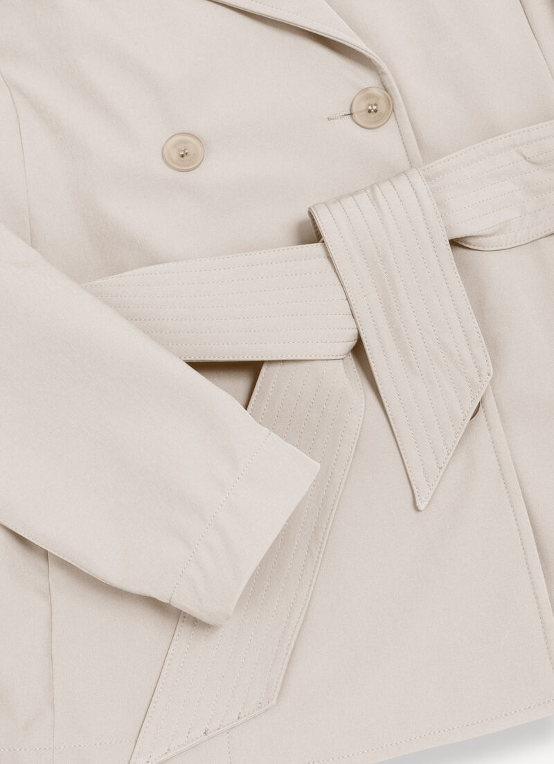 Short softshell trench coat with belt