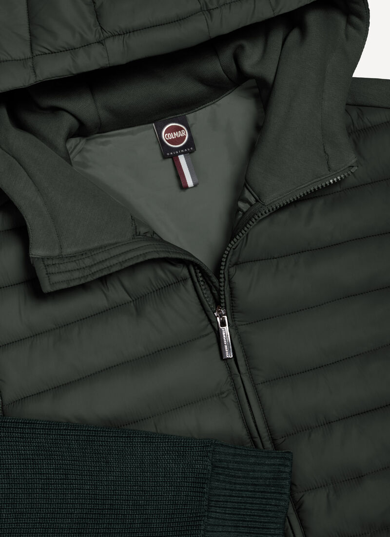 Hooded jacket with knit sleeves