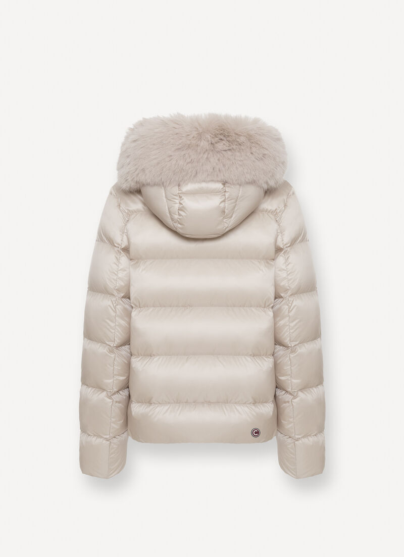 Turtle neck down jacket with faux fur