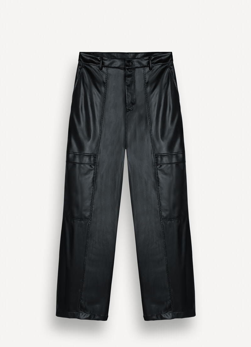 Faux leather cargo trousers