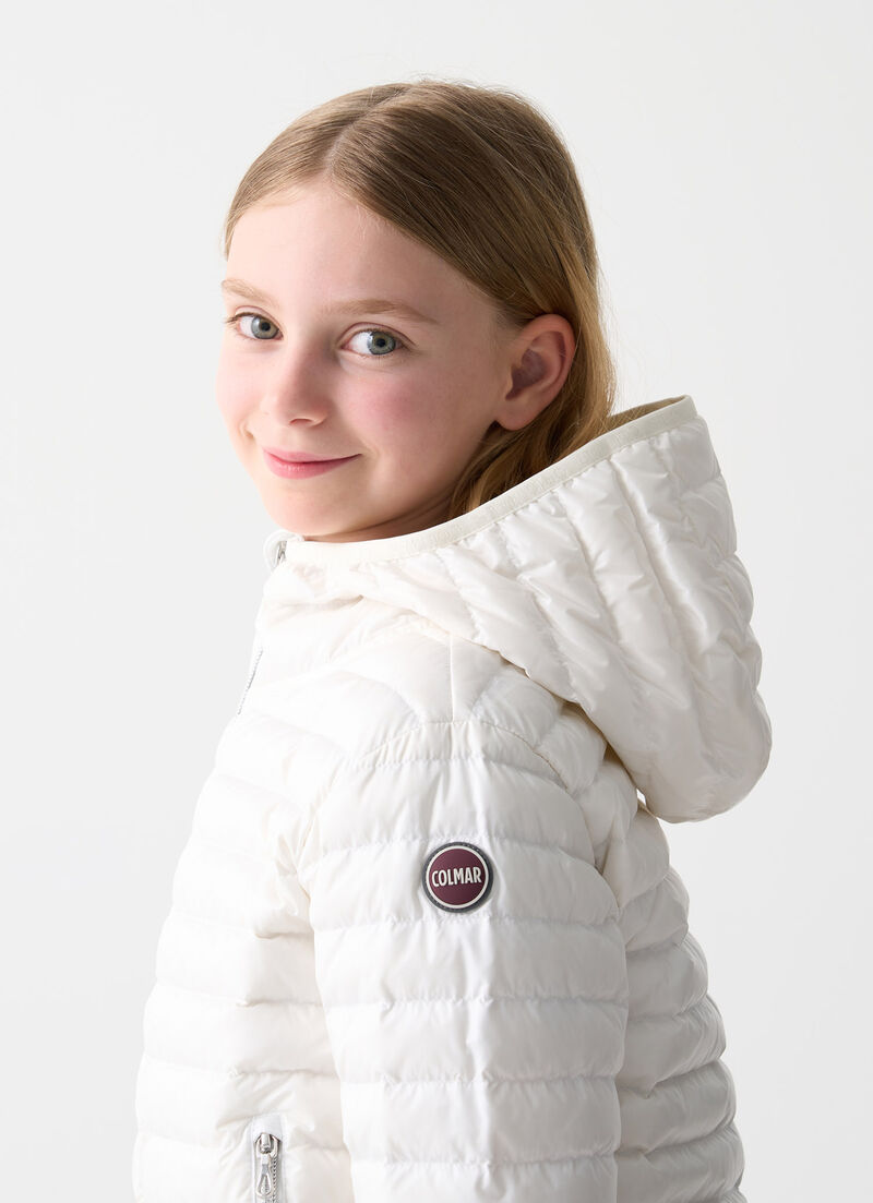 Down jacket with elasticated hem
