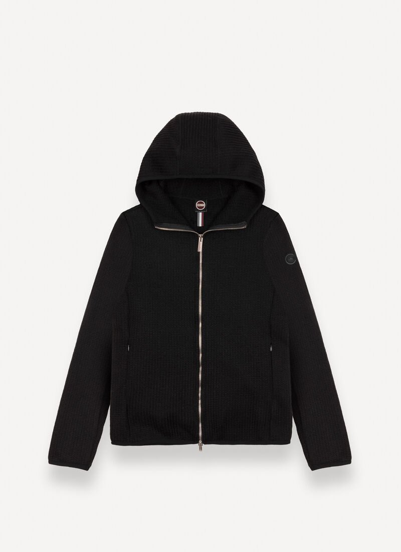 Rib-knit pullover with hood