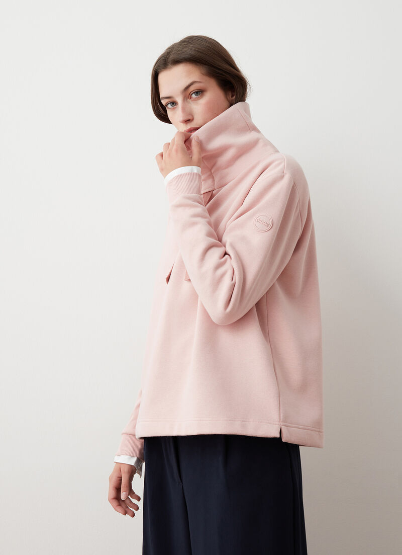 High-neck sweatshirt with side slits