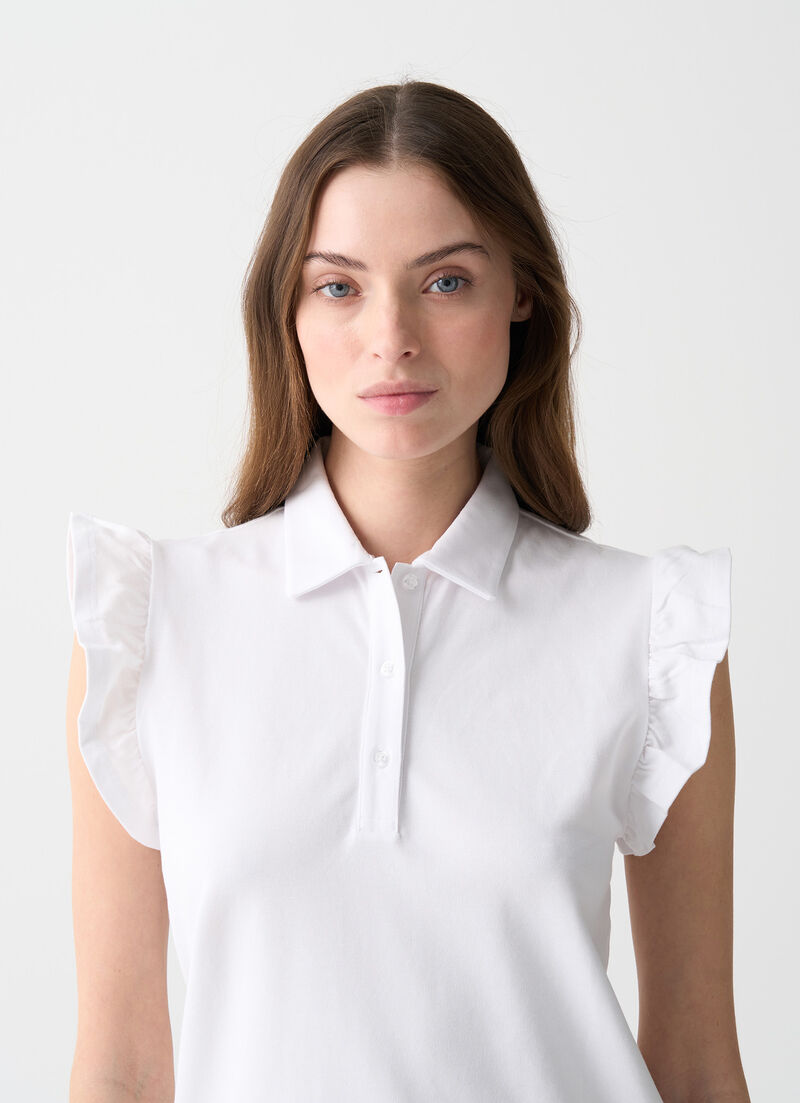 Piqué polo-shirt with ruches