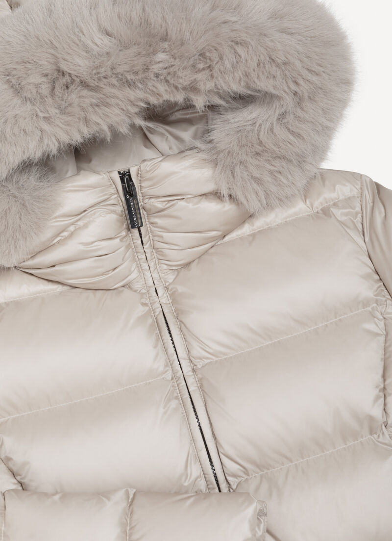Long down jacket with faux fur