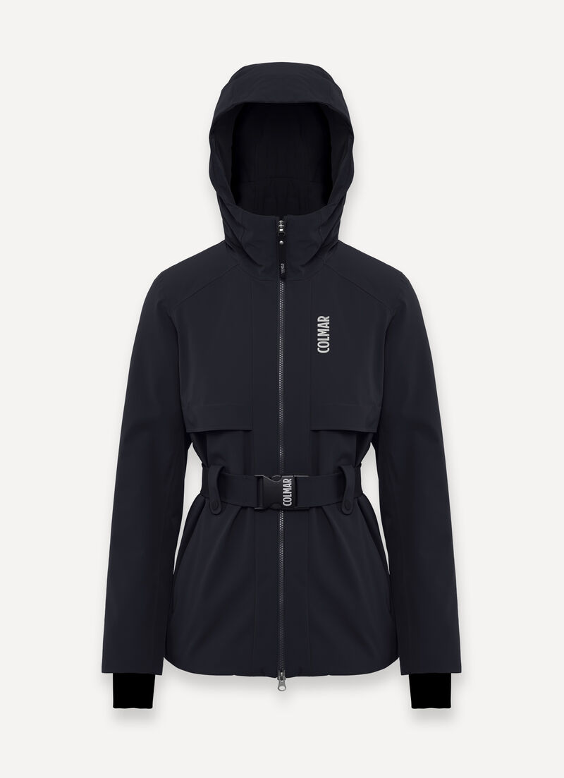 Shaped ski jacket with belt