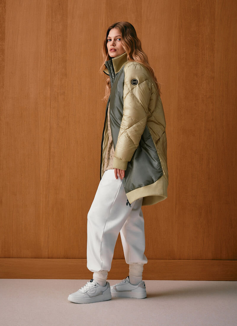 Long colour-block bomber jacket with diamond design