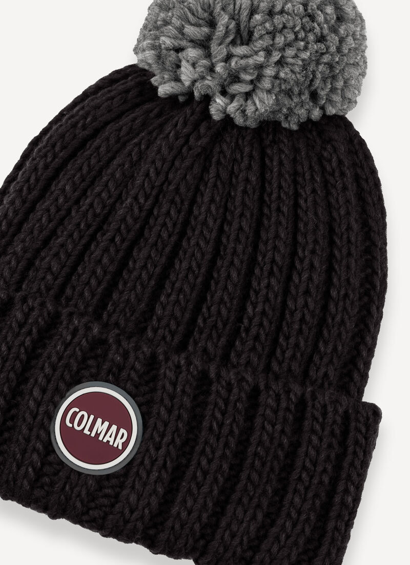 Unisex rib-knit hat with pom-pom