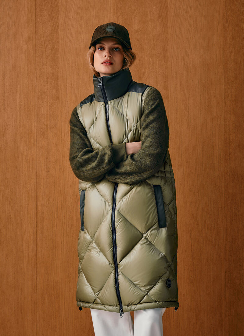 Colour-block down-padded maxi-vest