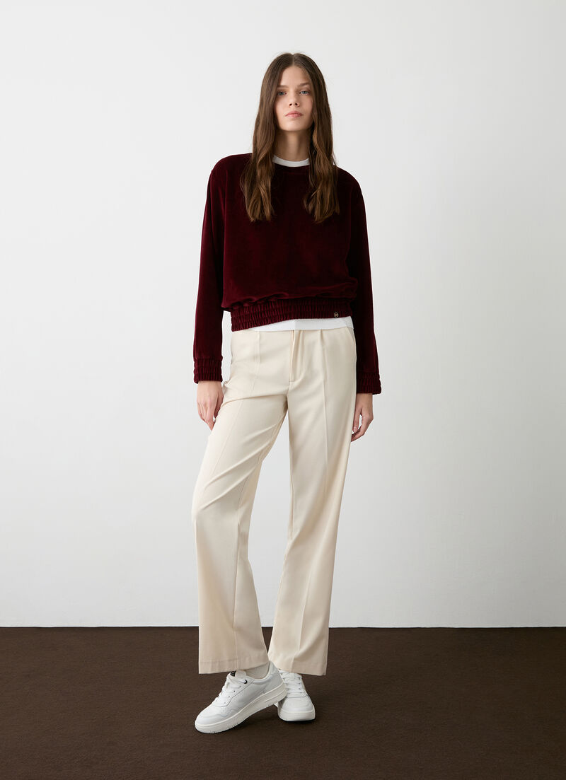 Velvet sweatshirt with stretch band