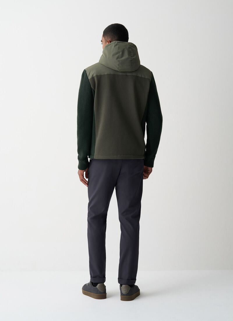 Padded jacket with knit sleeves