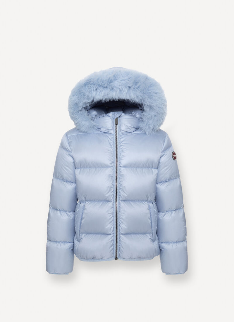 Glossy down jacket with fur