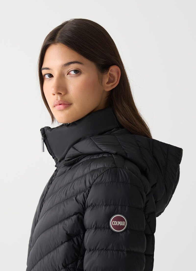 Long lightweight down jacket with hood