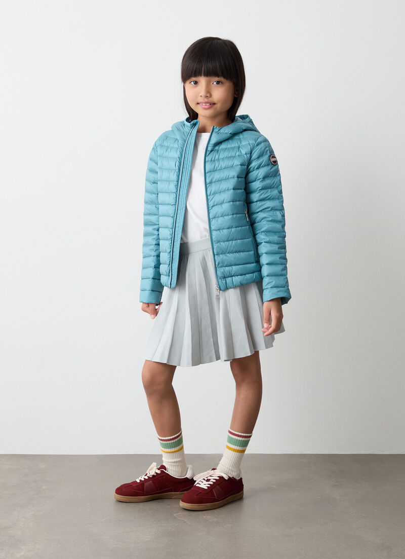 Down jacket with elasticated hem