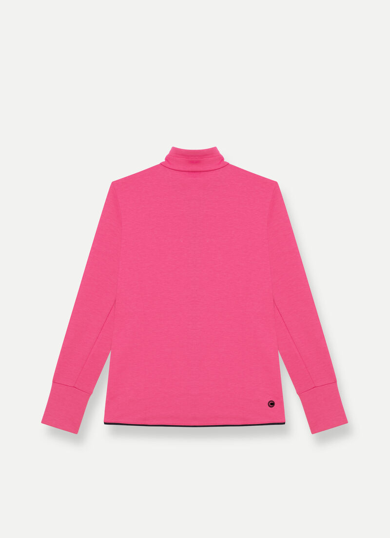 Full-zip stretch sweatshirt with drawstring neck