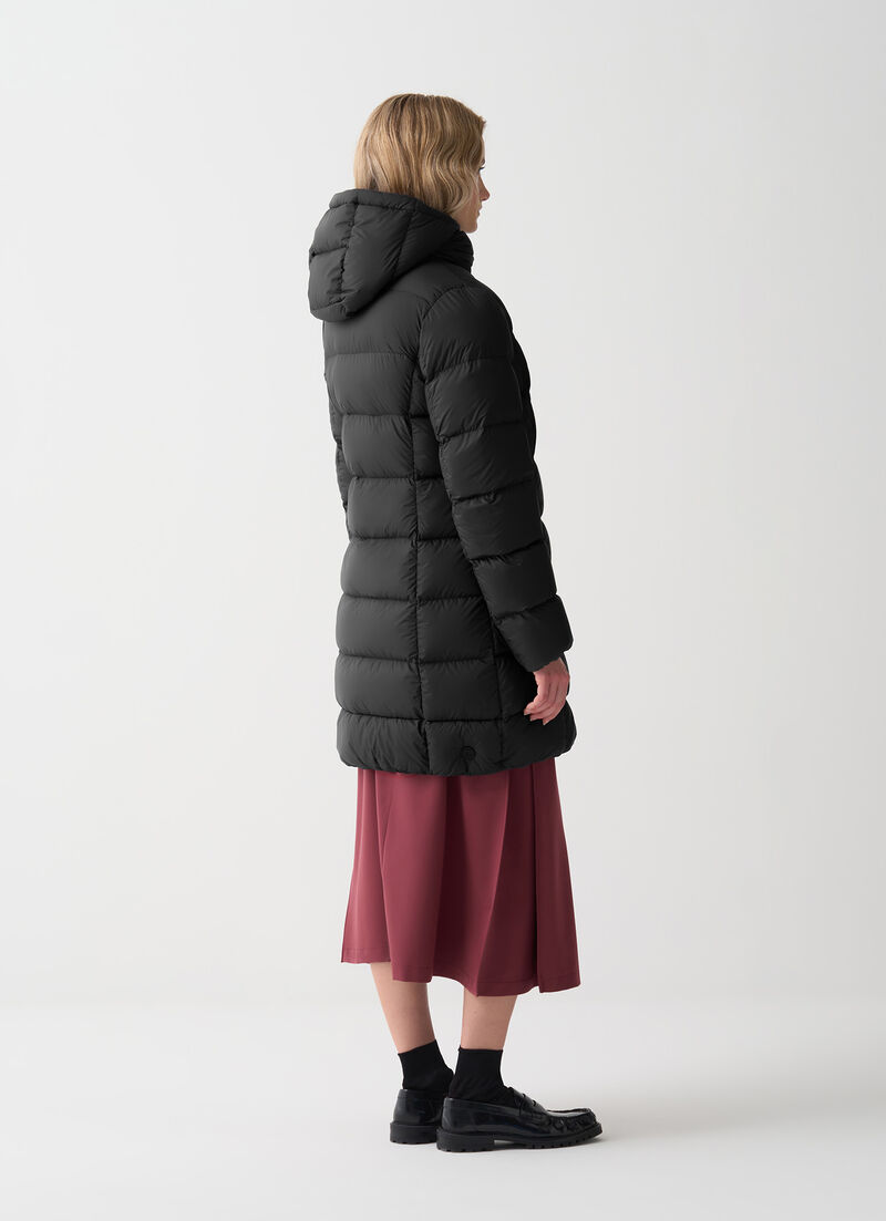 Long matte down jacket with hood