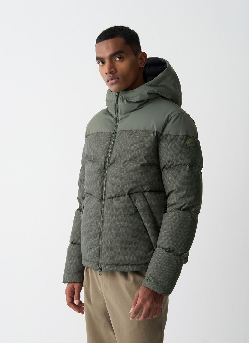 Down jacket with geometric print