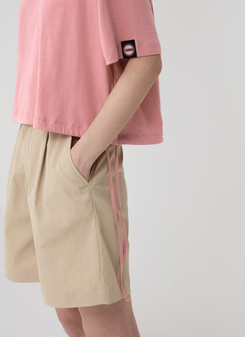 Cropped T-shirt with drawstring