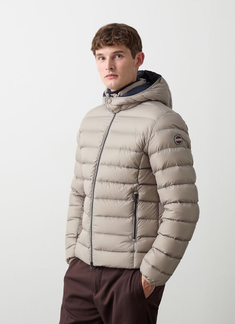 Sporty down jacket with detachable hood