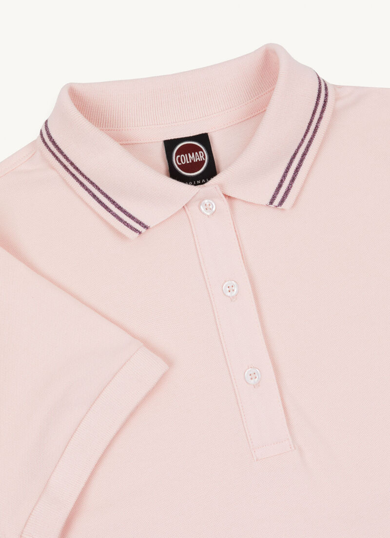 Stretch piqué fabric polo shirt with glitter logo