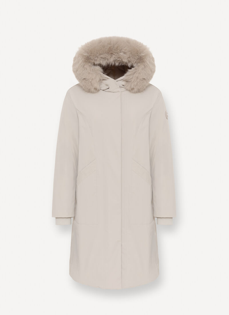 Long waterproof down jacket with fur