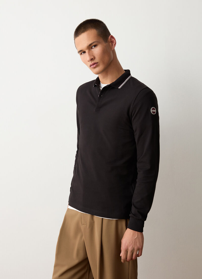 Long-sleeved polo shirt in stretch piqué