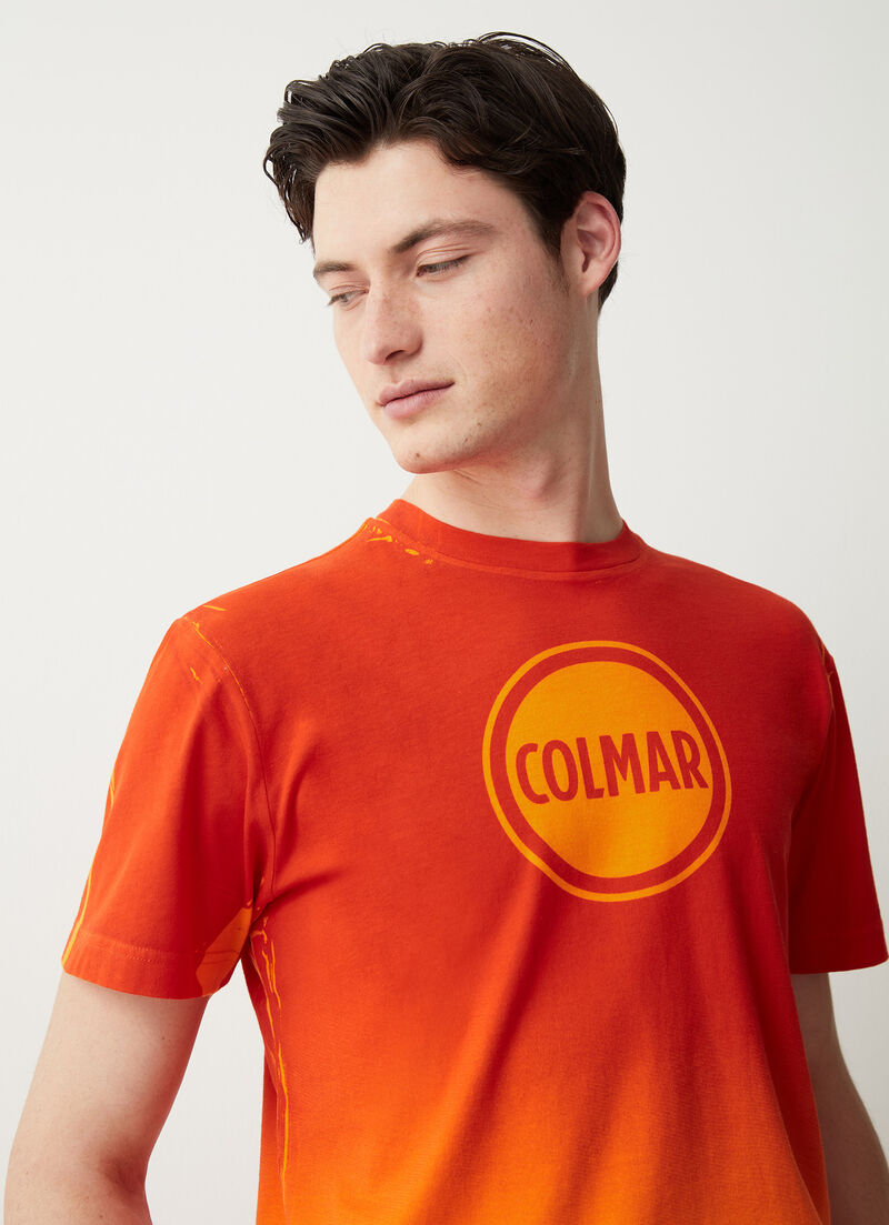 Faded effect printed cotton T-shirt