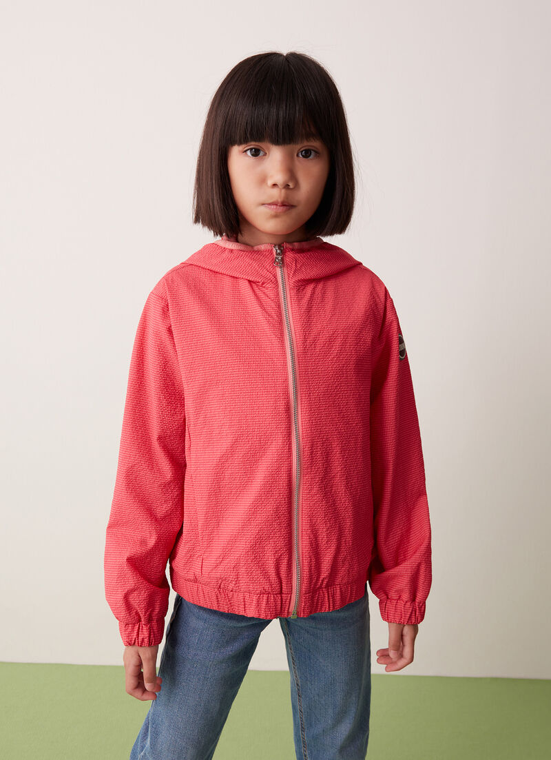 Hooded seersucker-effect jacket