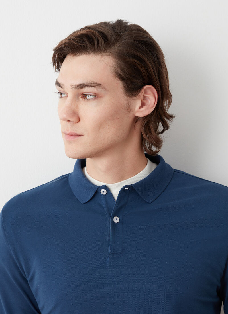 Long-sleeved polo shirt in stretch piqué