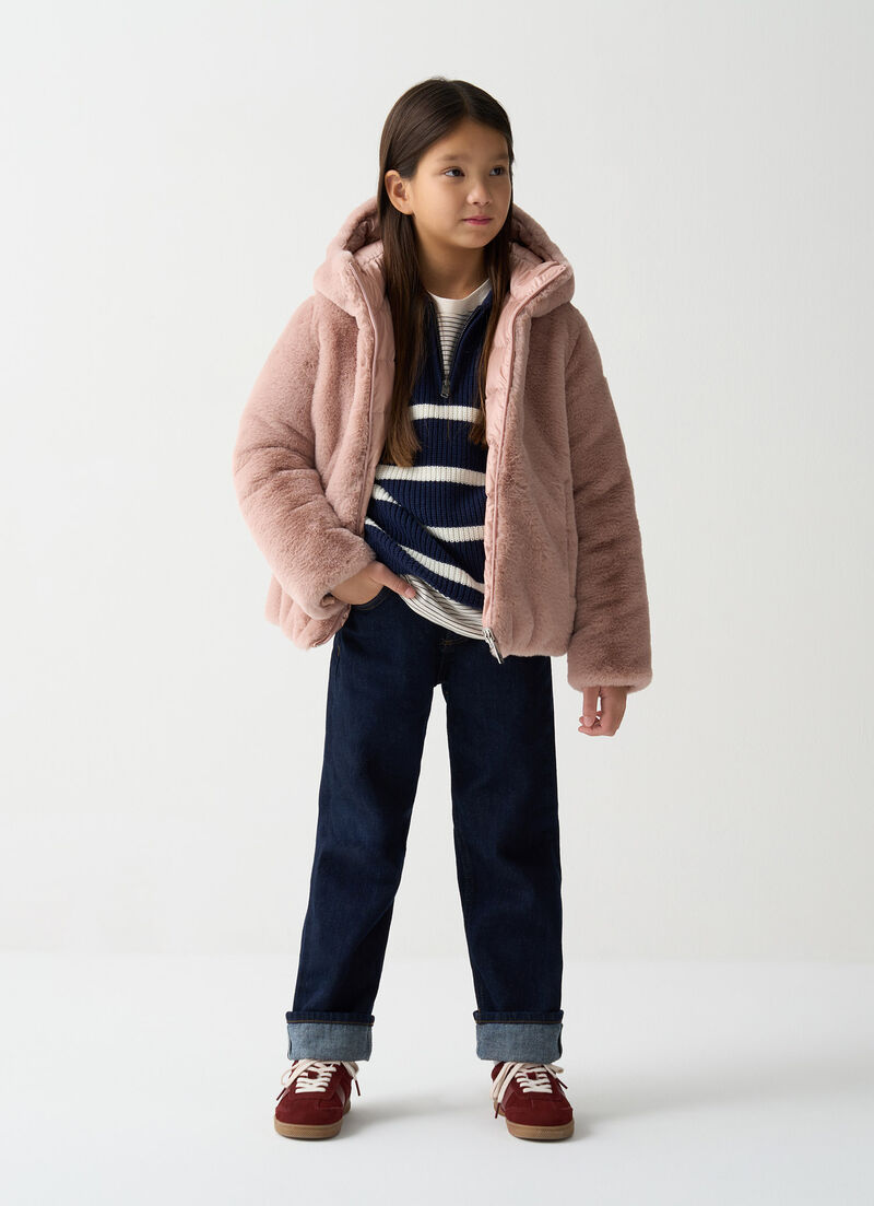 Reversible faux fur down jacket