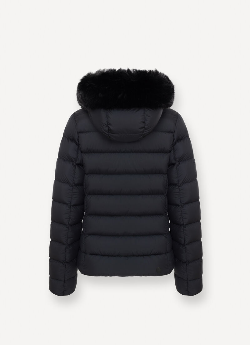 Opaque down jacket with faux fur