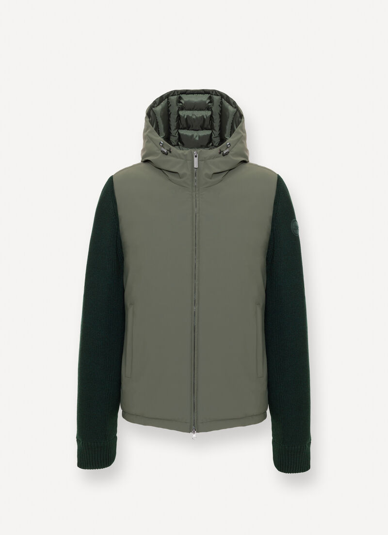 Padded jacket with knit sleeves