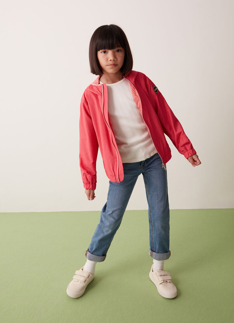 Hooded seersucker-effect jacket