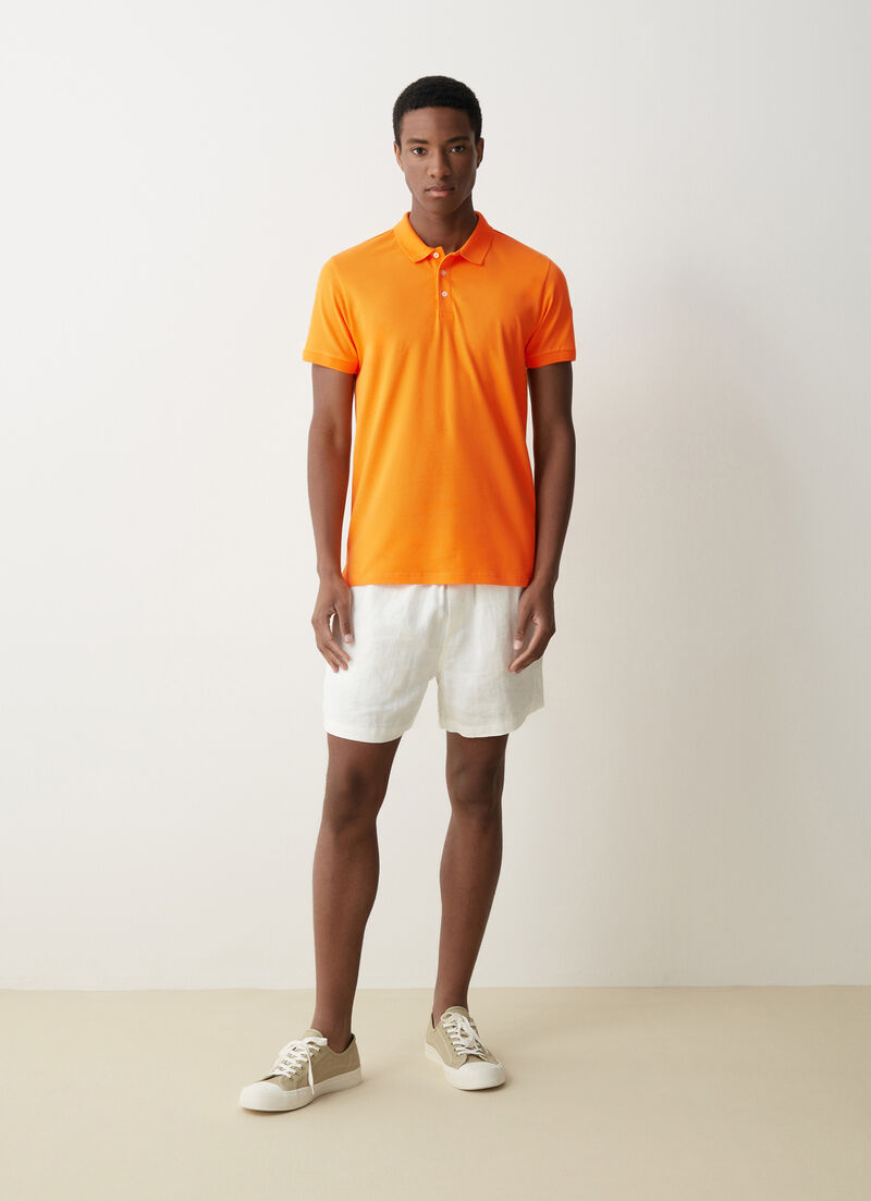 Stretch piqué cotton polo shirt