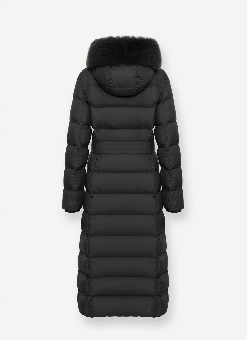 Long matte down jacket with faux fur