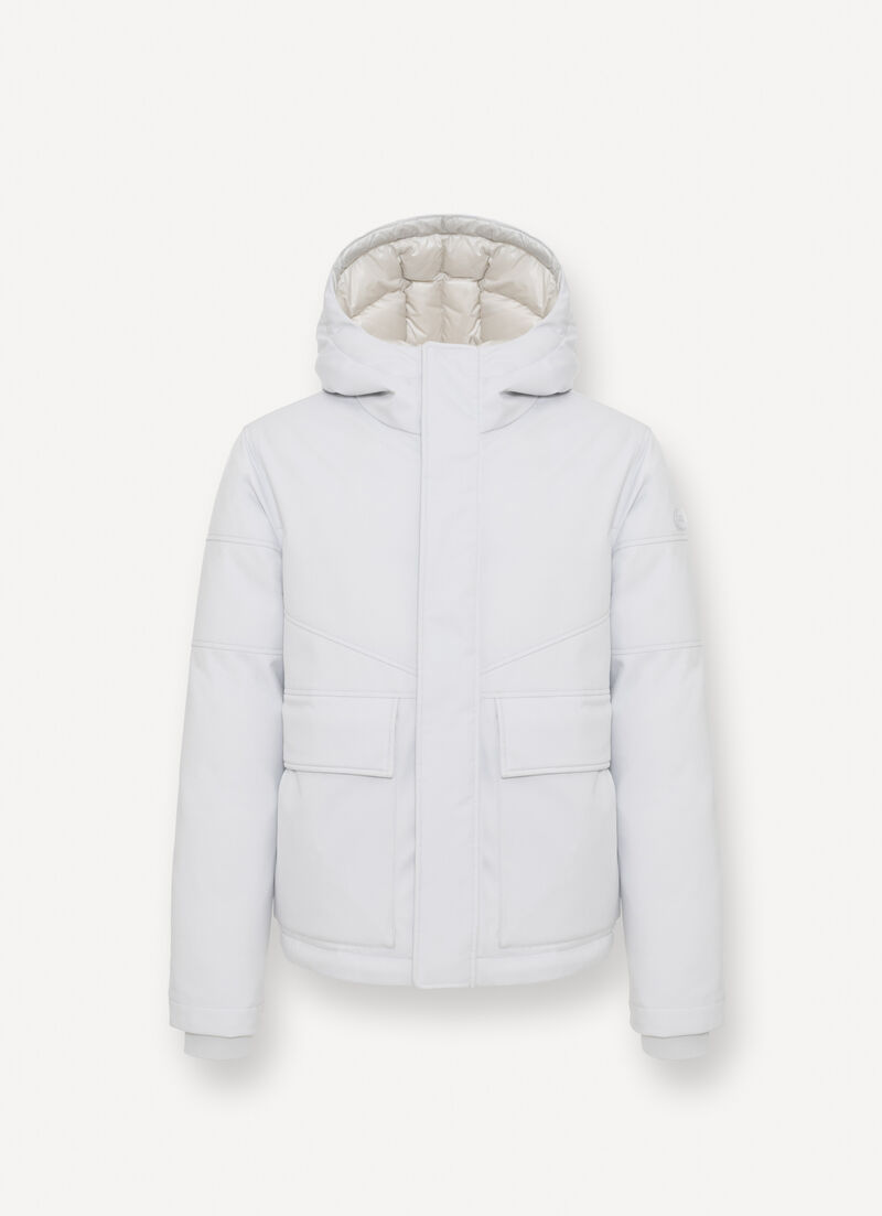 Twill down jacket with patch pockets