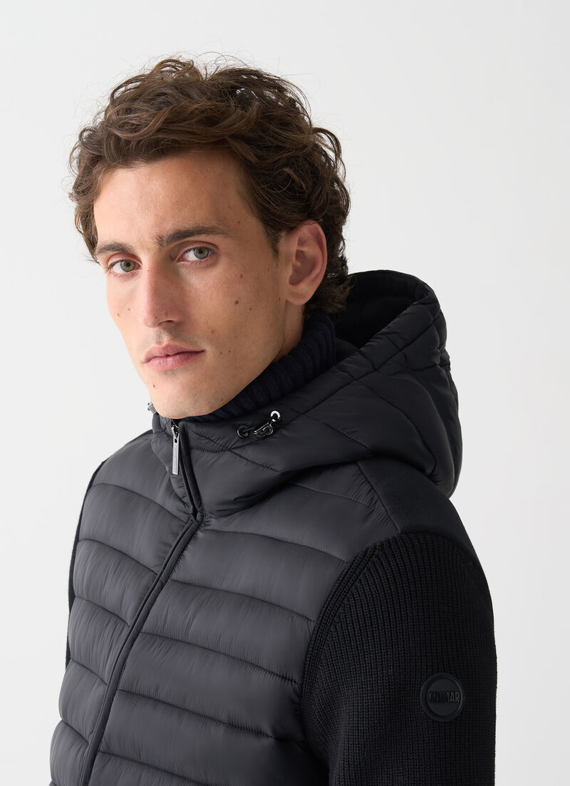 Hooded jacket with knit sleeves