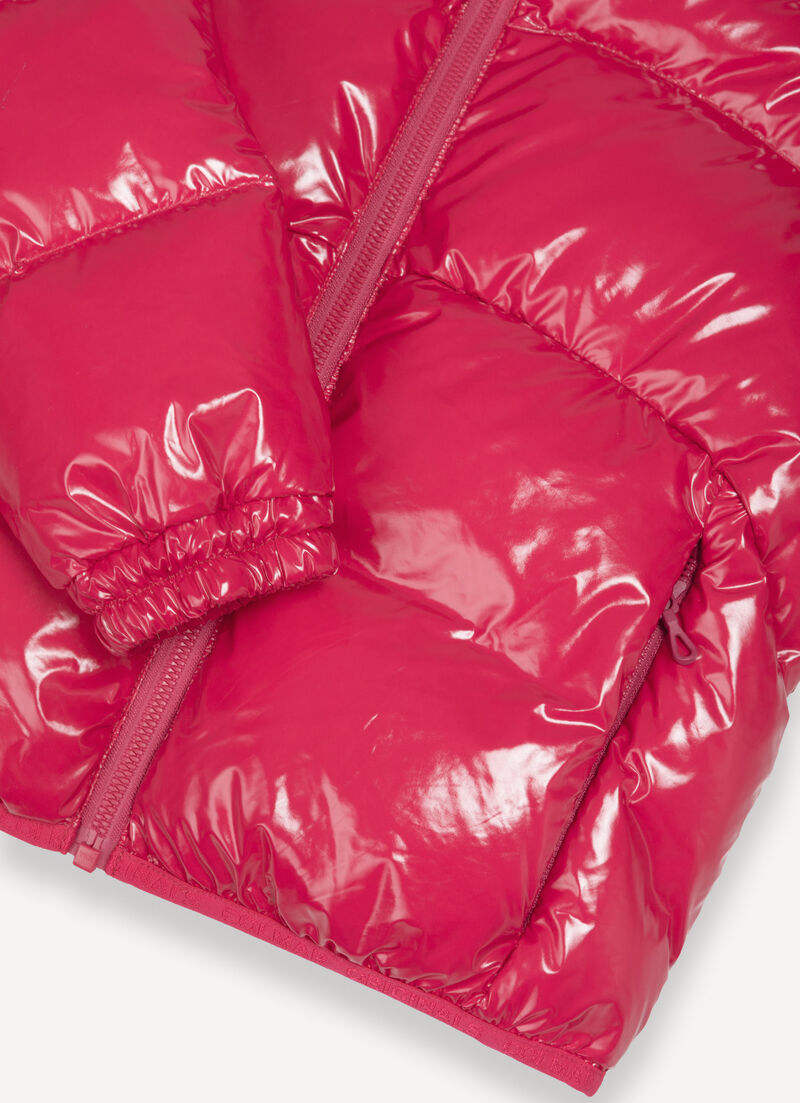 Glossy down jacket with high collar