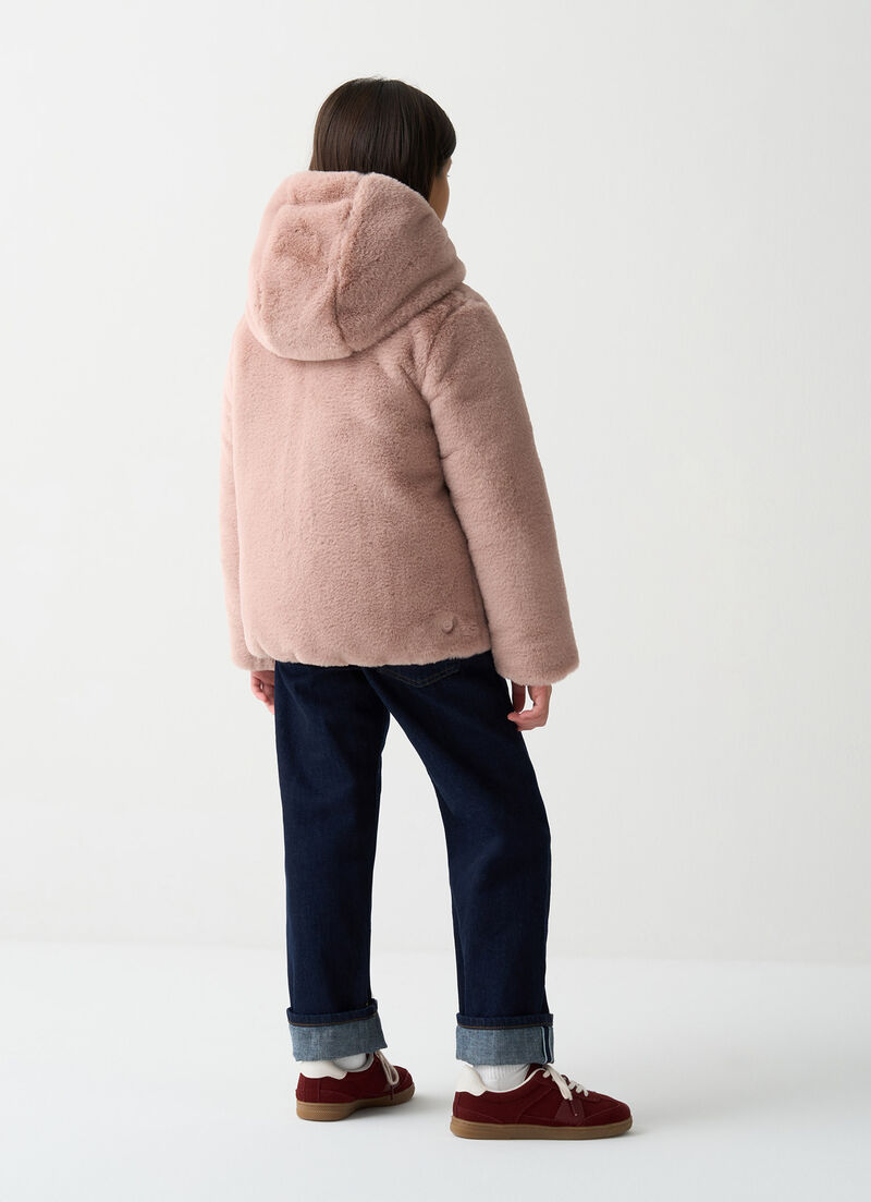 Reversible faux fur down jacket