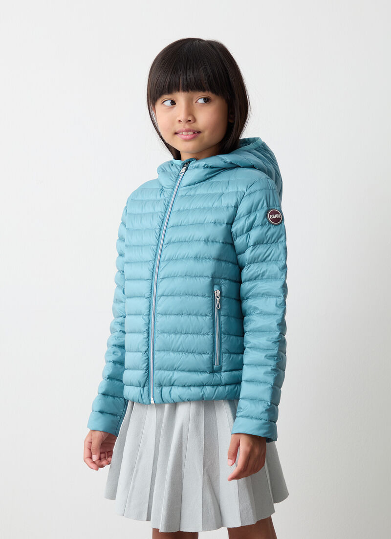 Down jacket with elasticated hem