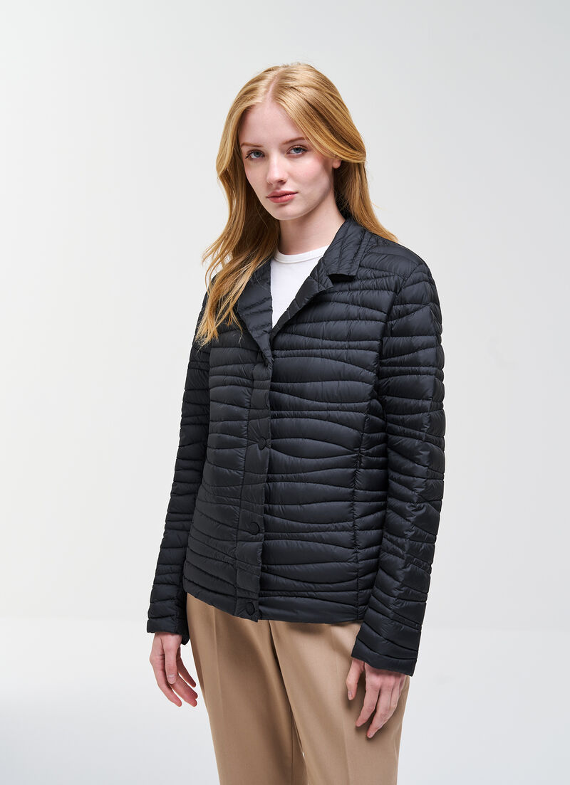 Down-padded blazer with wavy quilting