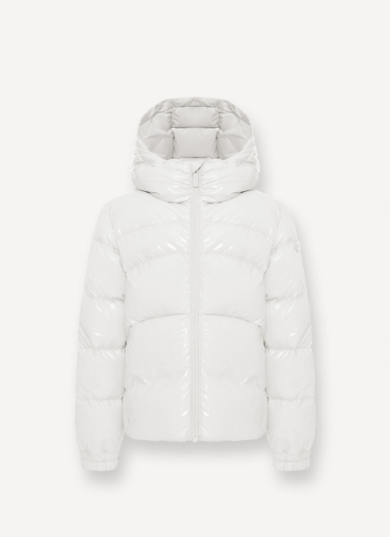 Glossy hooded down jacket