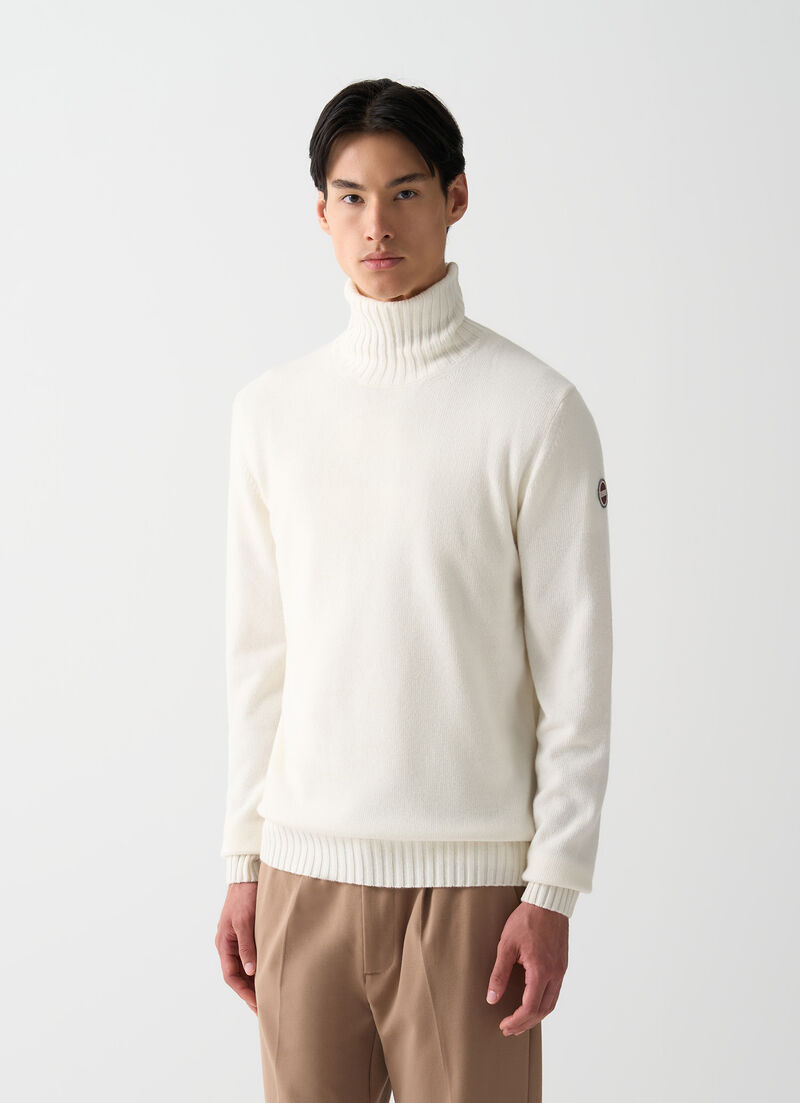 Branded wool polo-neck pullover