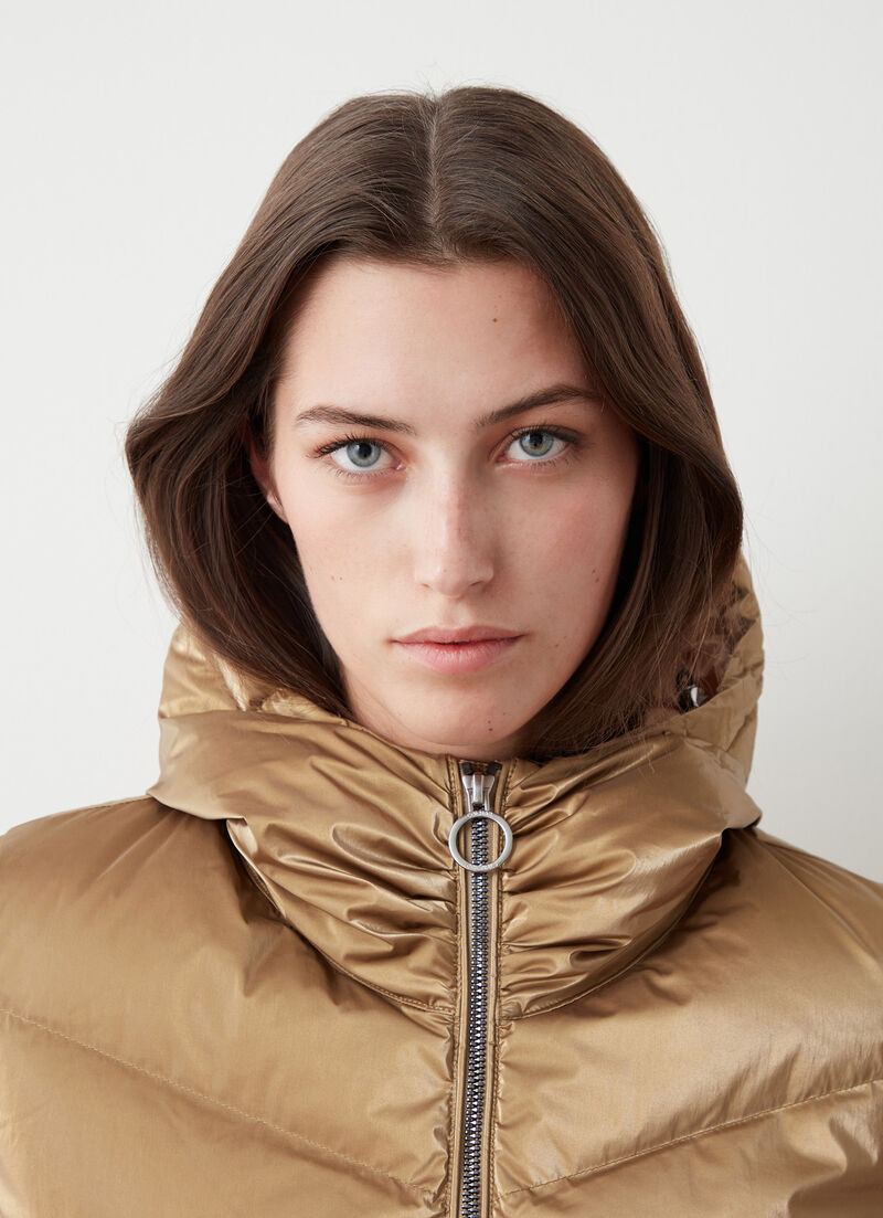 Metallic-effect gold down jacket