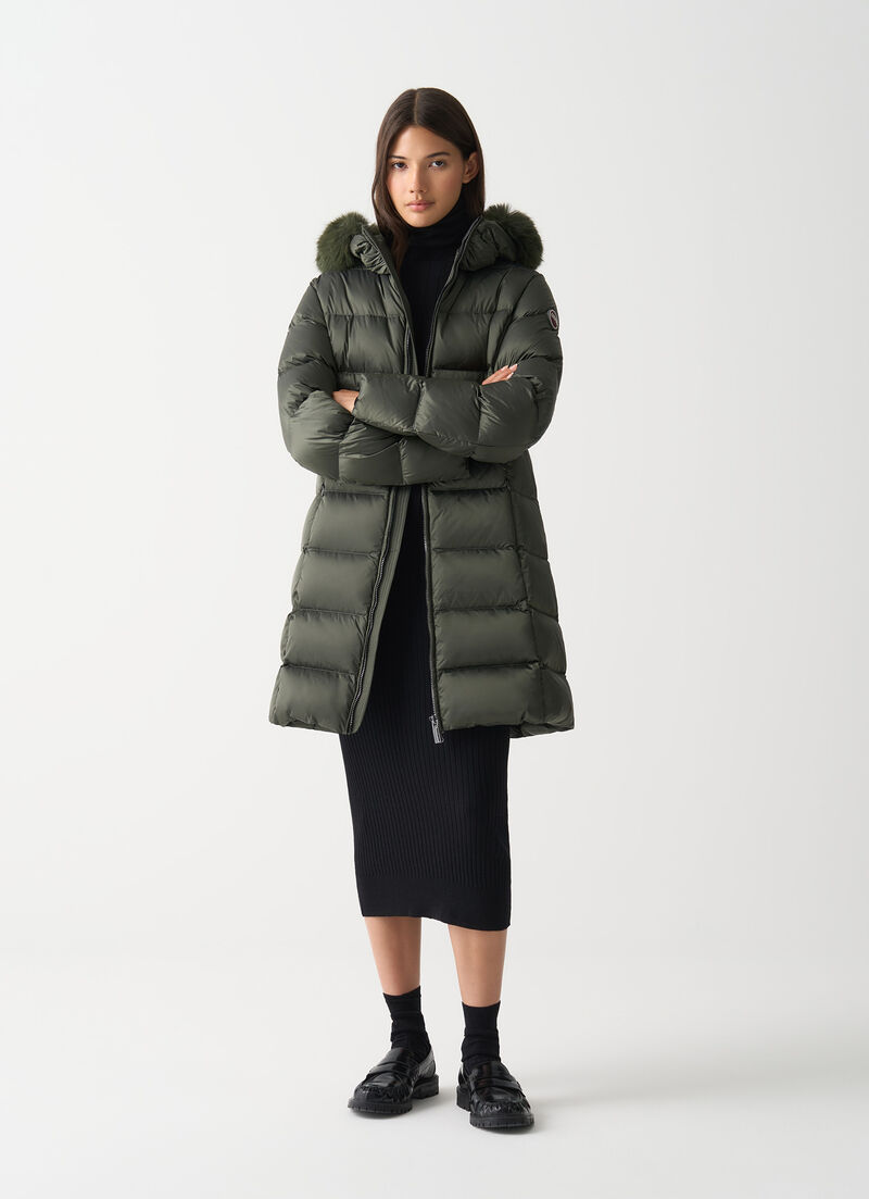 Long down jacket with faux fur
