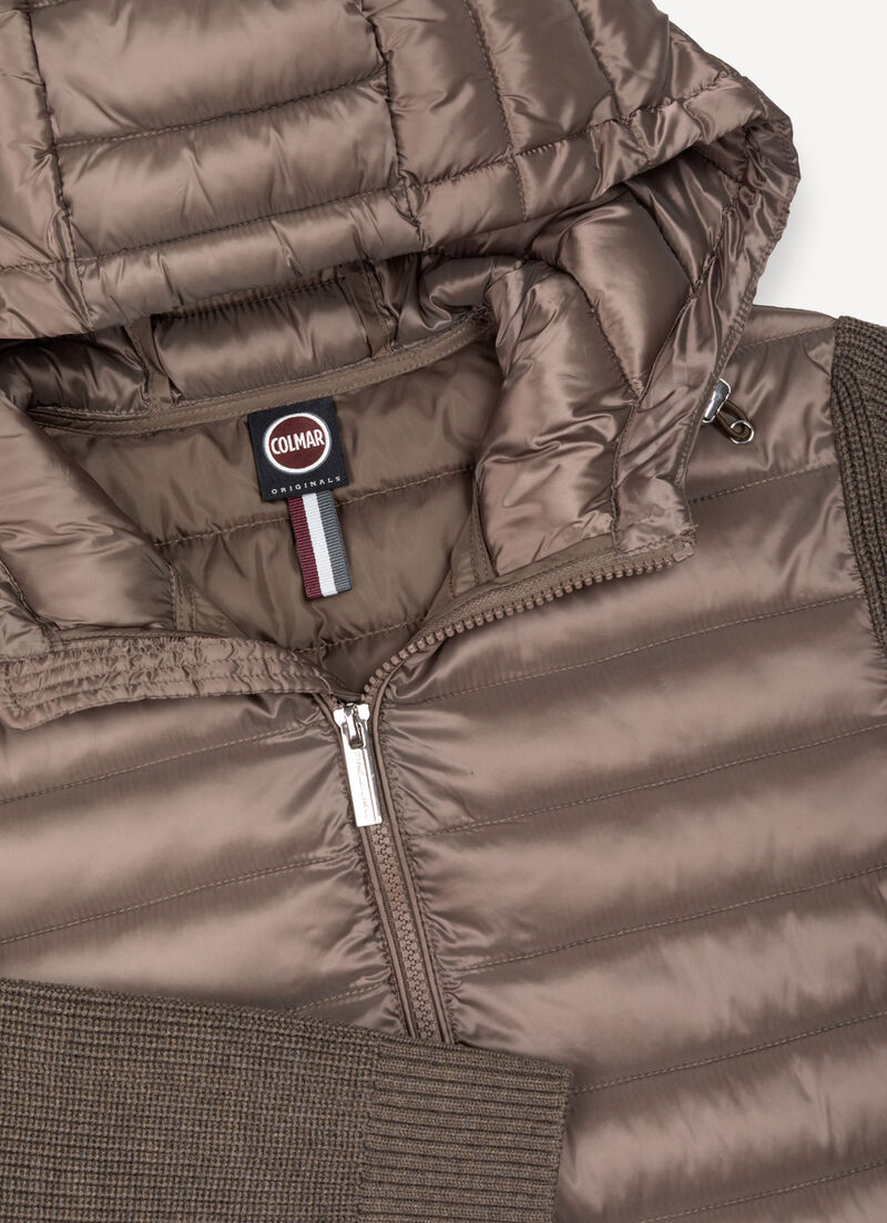 Hooded jacket with knit sleeves