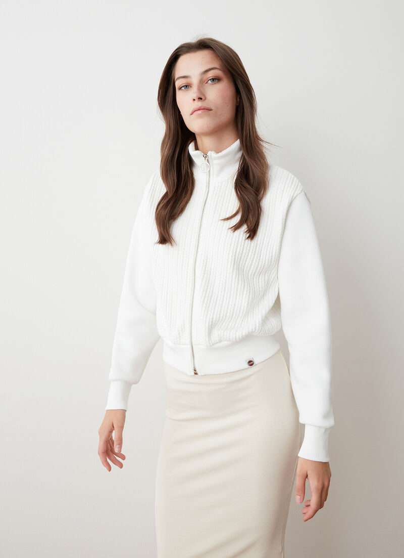 Cable-knit zip-up sweatshirt