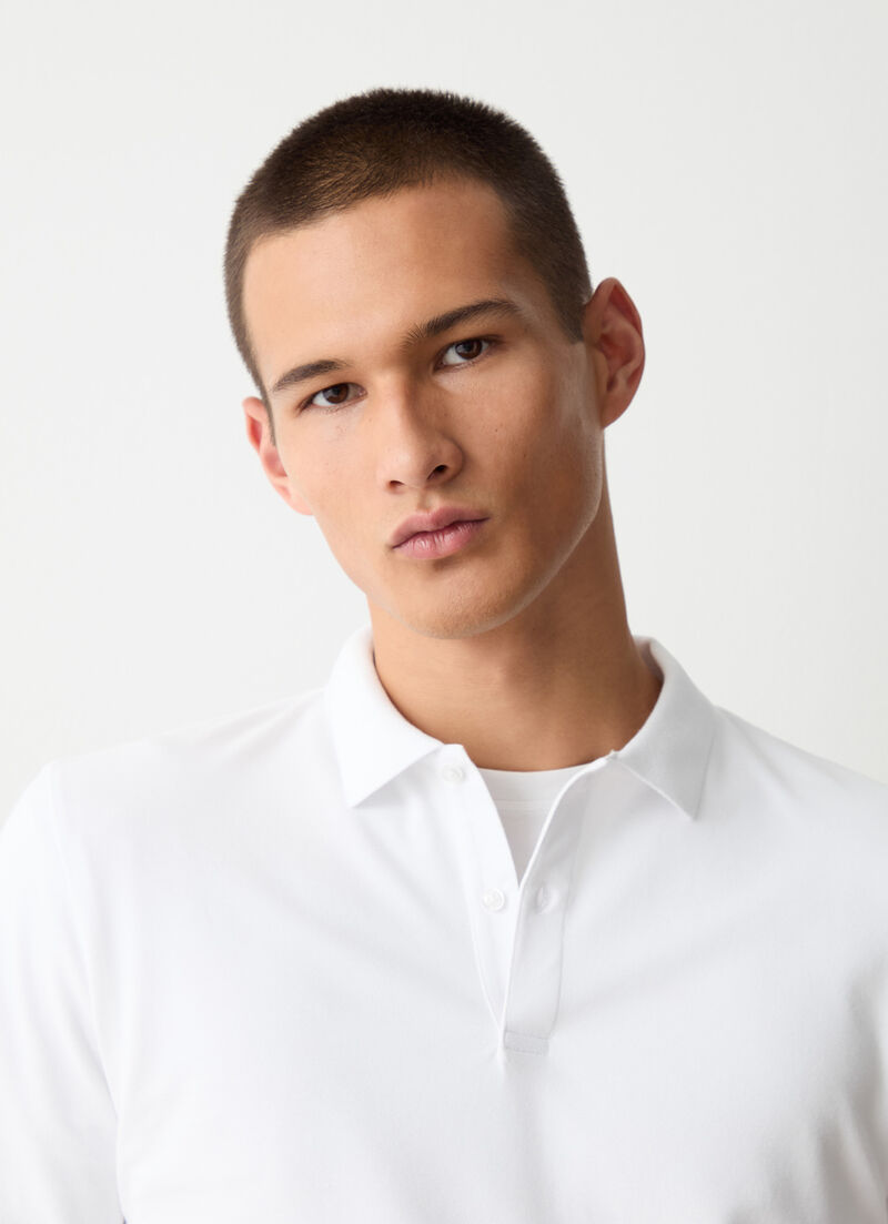 Long-sleeved polo shirt in stretch piqué